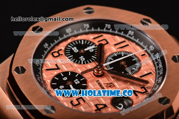 Audemars Piguet Royal Oak Offshore 2014 New Chrono Clone AP Calibre 3126 Automatic Rose Gold Case with Arabic Numeral Markers Rose Gold Dial and Black Leather Strap (J12) - Click Image to Close